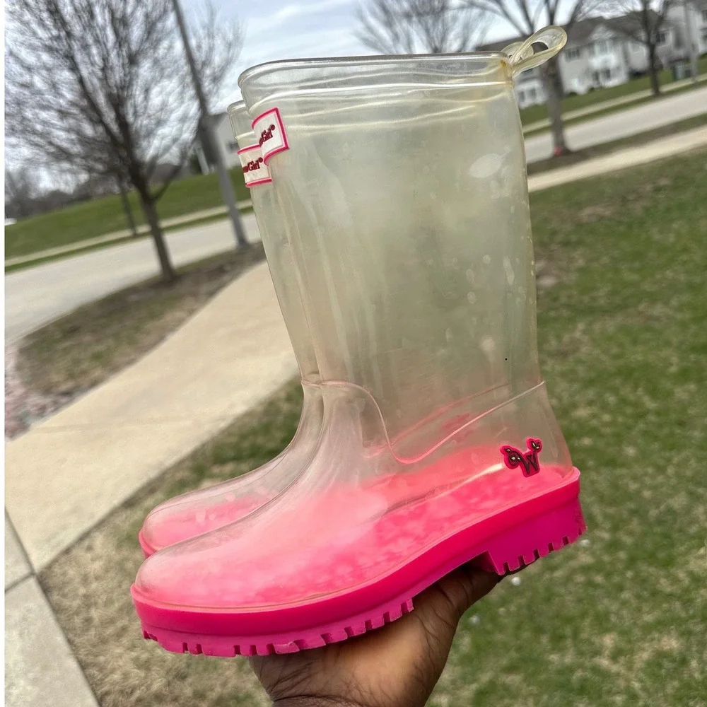 American Girl Wellie Wishers Peekaboo Clear‎ Rubber Rain Boots Size 1/2